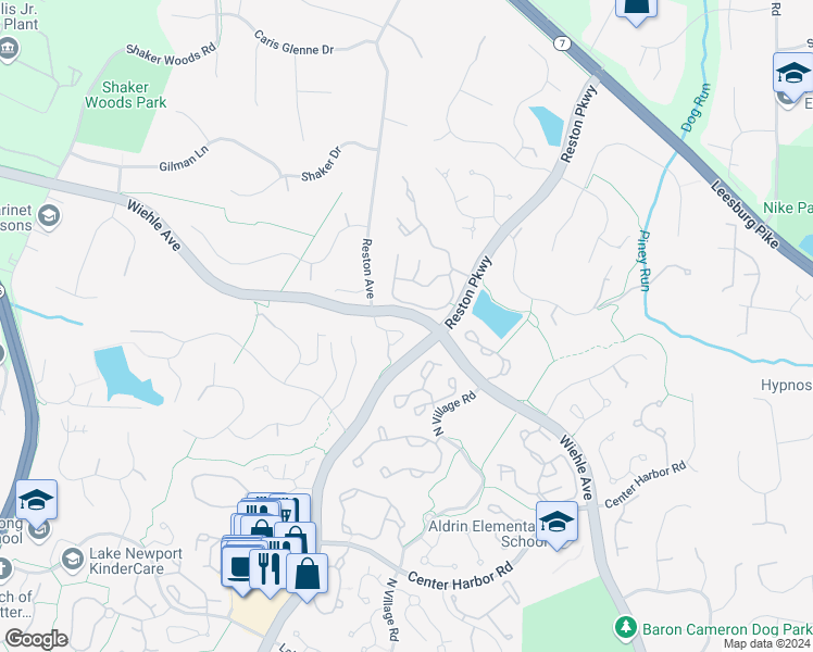 map of restaurants, bars, coffee shops, grocery stores, and more near 1338 Red Hawk Circle in Reston