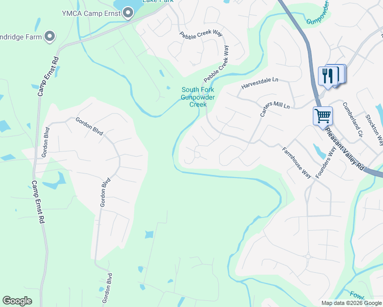 map of restaurants, bars, coffee shops, grocery stores, and more near 3201 Shallow Creek Circle in Burlington