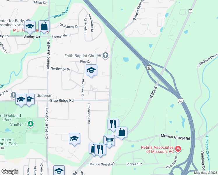 map of restaurants, bars, coffee shops, grocery stores, and more near 2941 Leeway Drive in Columbia