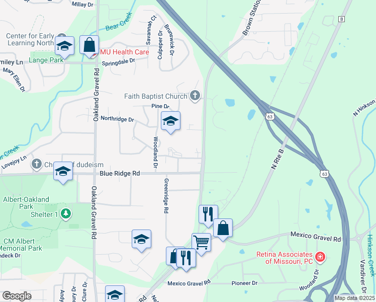 map of restaurants, bars, coffee shops, grocery stores, and more near 2900 Leeway Drive in Columbia