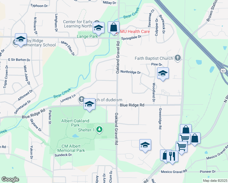 map of restaurants, bars, coffee shops, grocery stores, and more near 3501-3633 Oakland Gravel Rd in Columbia