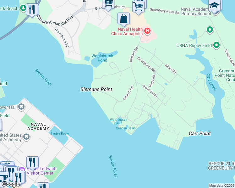 map of restaurants, bars, coffee shops, grocery stores, and more near in Anne Arundel County