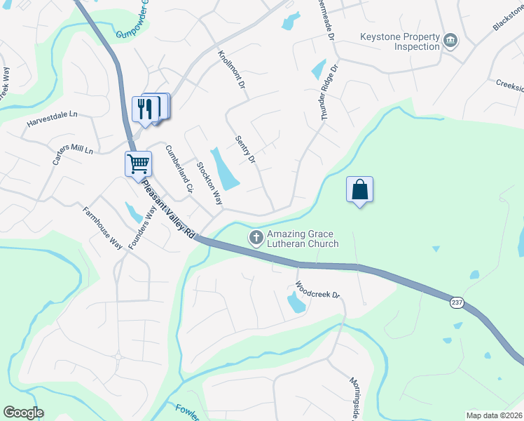 map of restaurants, bars, coffee shops, grocery stores, and more near 7608 Thunder Ridge Drive in Florence