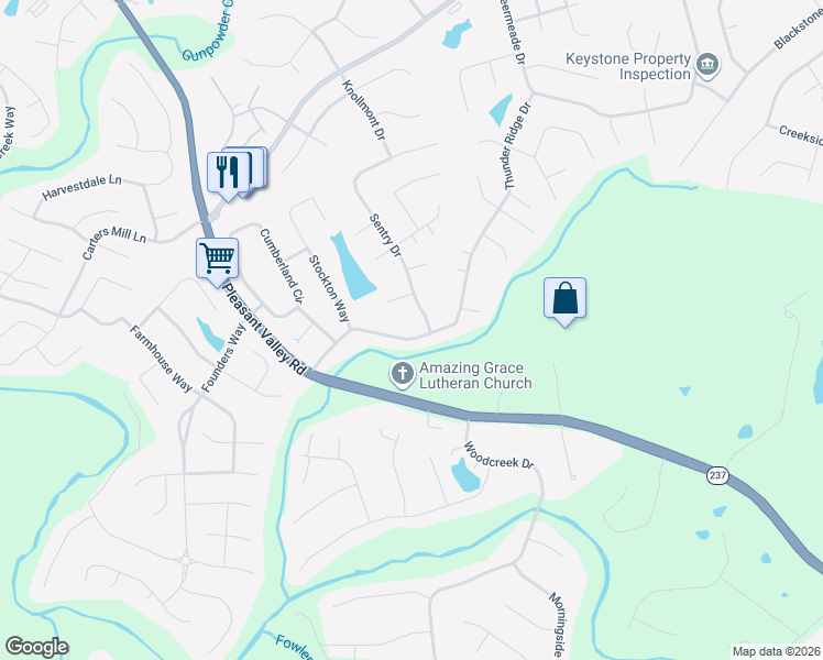 map of restaurants, bars, coffee shops, grocery stores, and more near 7608 Thunder Ridge Drive in Florence