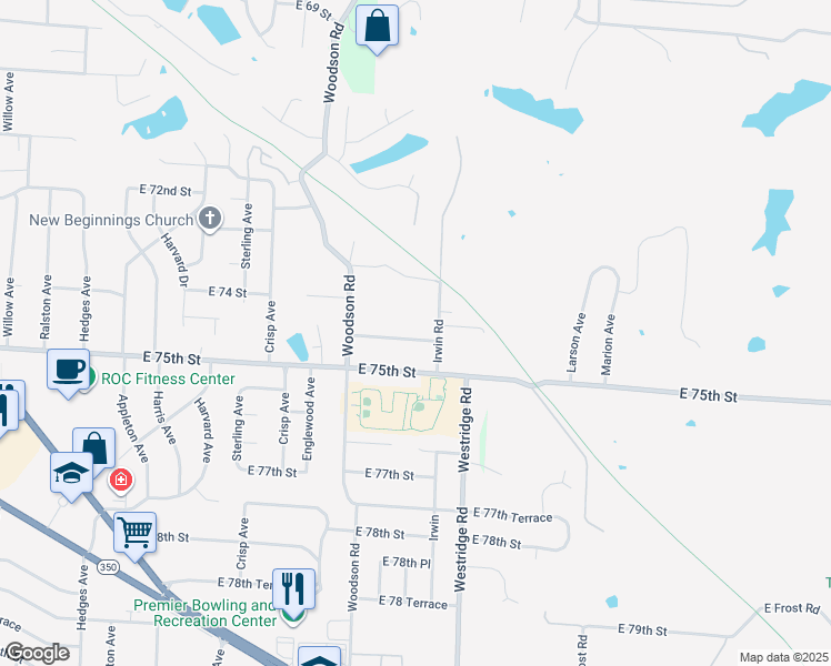 map of restaurants, bars, coffee shops, grocery stores, and more near 11805 East 74th Terrace in Raytown