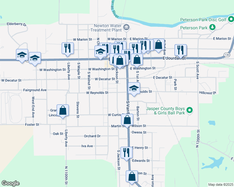 map of restaurants, bars, coffee shops, grocery stores, and more near 400 South Jackson Street in Newton