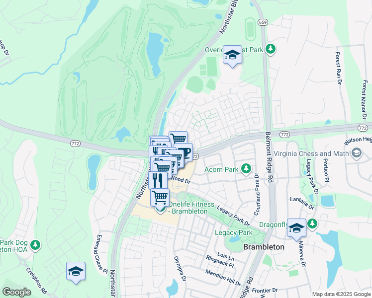 map of restaurants, bars, coffee shops, grocery stores, and more near 42429 Goldenseal Square in Ashburn