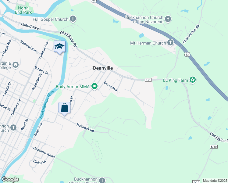 map of restaurants, bars, coffee shops, grocery stores, and more near 1-15 Kalafat Drive in Buckhannon