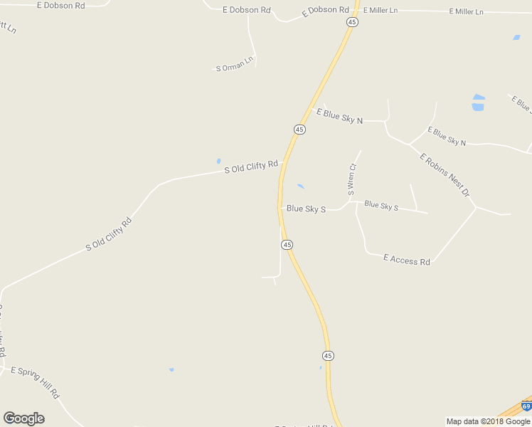 map of restaurants, bars, coffee shops, grocery stores, and more near 2372 Indiana 45 in Springville