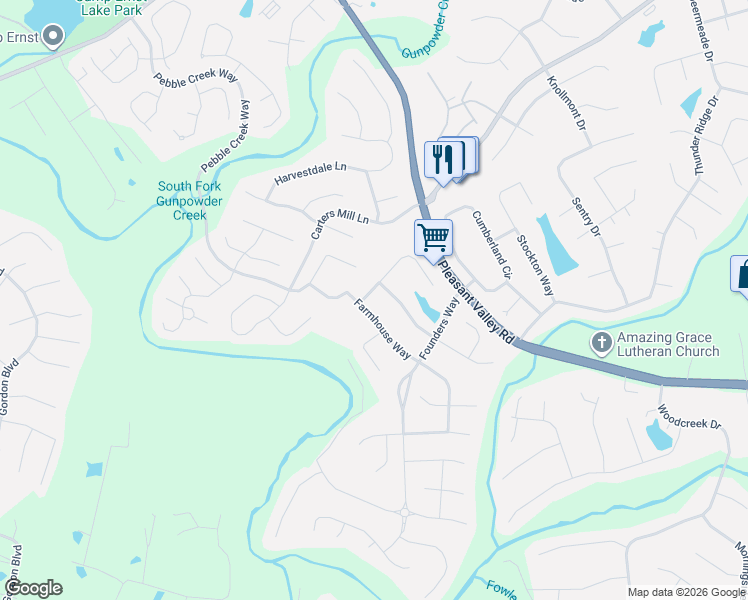 map of restaurants, bars, coffee shops, grocery stores, and more near 2703 Pebble Creek Way in Florence