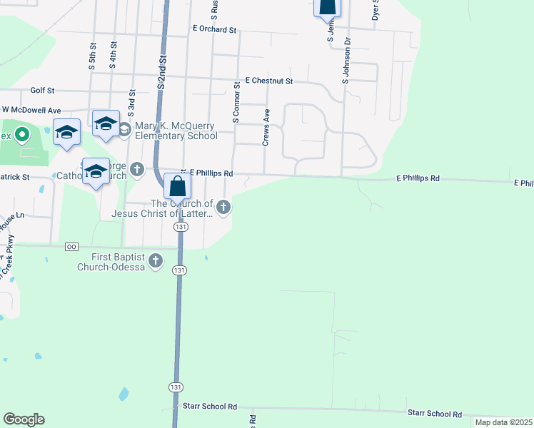 map of restaurants, bars, coffee shops, grocery stores, and more near 338 East Phillips Road in Odessa