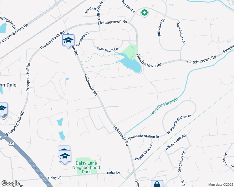 map of restaurants, bars, coffee shops, grocery stores, and more near 12231 Shafer Lane in Bowie