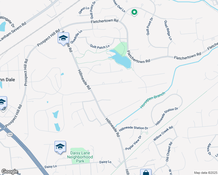 map of restaurants, bars, coffee shops, grocery stores, and more near 12231 Shafer Lane in Bowie