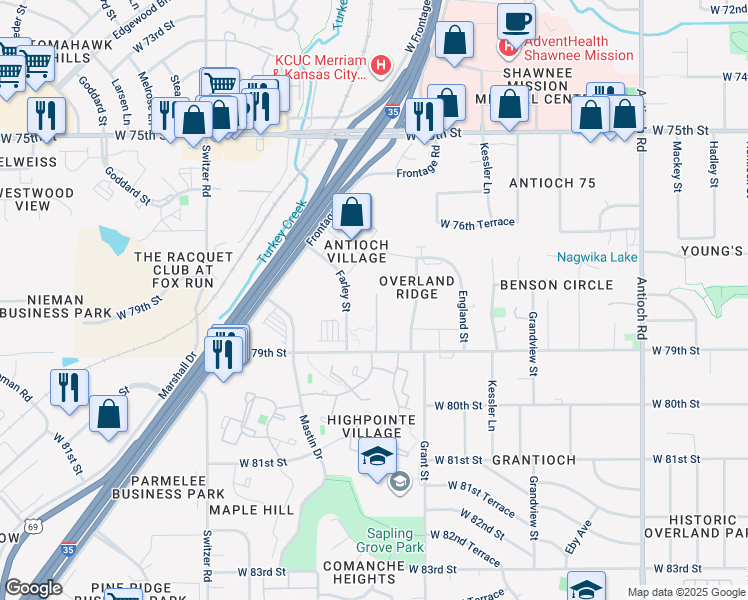 map of restaurants, bars, coffee shops, grocery stores, and more near 7819 Carter Drive in Overland Park