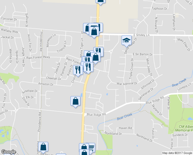 map of restaurants, bars, coffee shops, grocery stores, and more near Chippewa Drive in Columbia