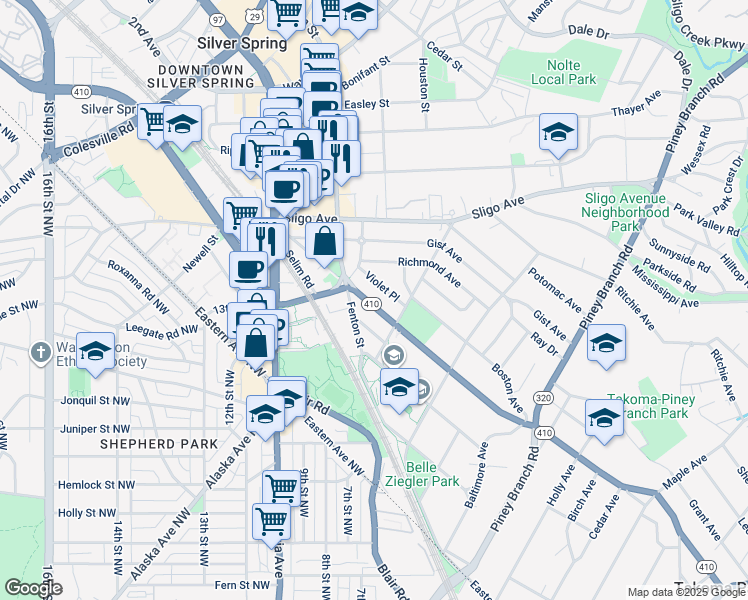 map of restaurants, bars, coffee shops, grocery stores, and more near 101 Independence Avenue Southeast in Washington