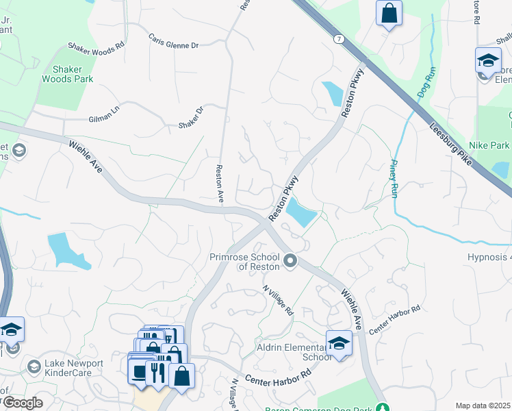 map of restaurants, bars, coffee shops, grocery stores, and more near 1258 Vintage Pl in Reston