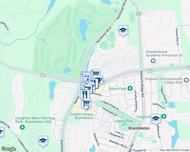 map of restaurants, bars, coffee shops, grocery stores, and more near 42385 Goldenseal Square in Ashburn