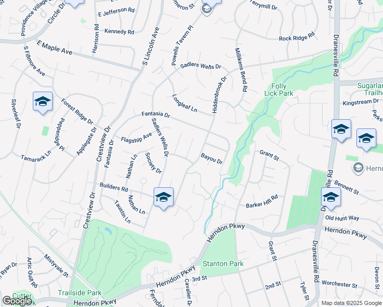 map of restaurants, bars, coffee shops, grocery stores, and more near 1613 Folley Lick Court in Herndon