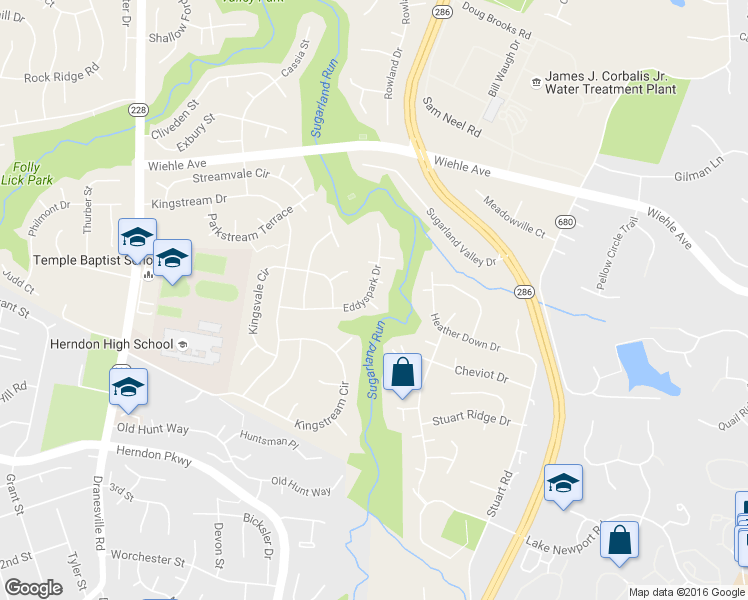 map of restaurants, bars, coffee shops, grocery stores, and more near 12137 Eddyspark Drive in Herndon
