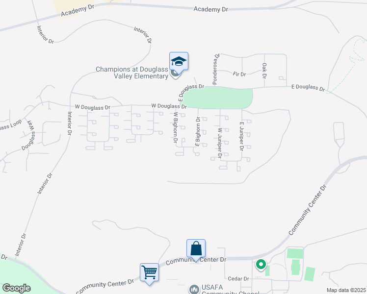 map of restaurants, bars, coffee shops, grocery stores, and more near 4499 West Bighorn Drive in Air Force Academy