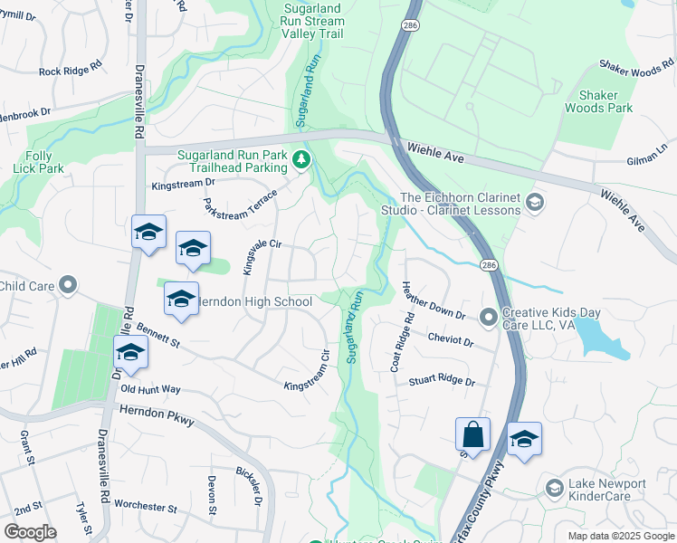map of restaurants, bars, coffee shops, grocery stores, and more near 12146 Eddyspark Drive in Herndon