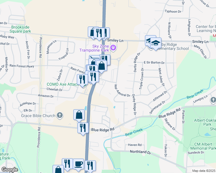 map of restaurants, bars, coffee shops, grocery stores, and more near 1100 Kennesaw Ridge Road in Columbia