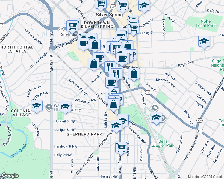 map of restaurants, bars, coffee shops, grocery stores, and more near 101 Independence Avenue Southeast in Washington