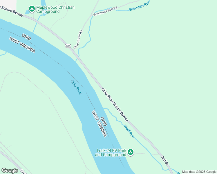 map of restaurants, bars, coffee shops, grocery stores, and more near 46424 Ohio 124 in Racine