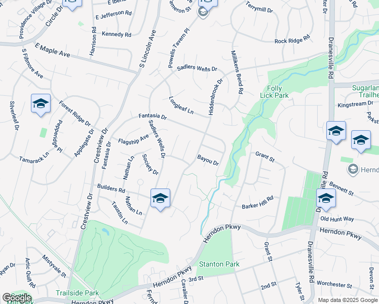 map of restaurants, bars, coffee shops, grocery stores, and more near 1611 Folley Lick Court in Herndon