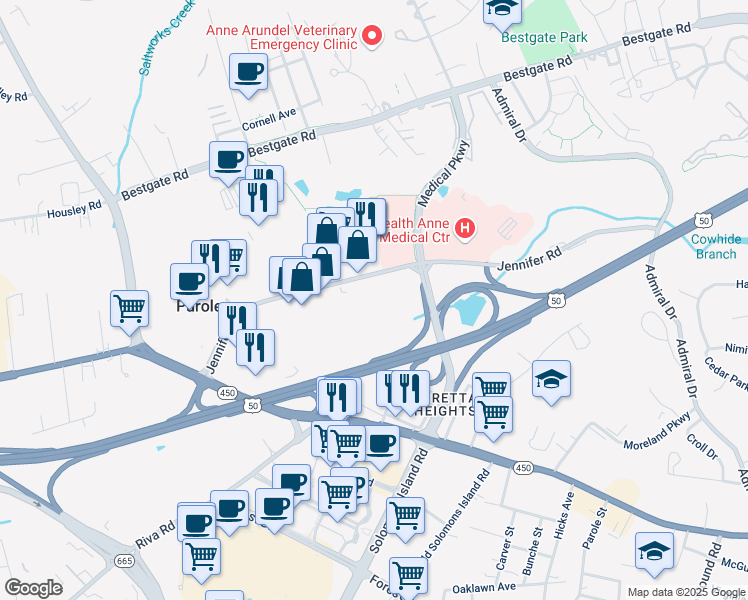 map of restaurants, bars, coffee shops, grocery stores, and more near 1997 Annapolis Exchange in Annapolis