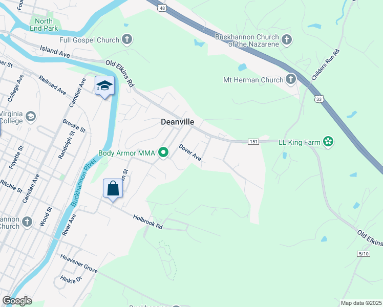 map of restaurants, bars, coffee shops, grocery stores, and more near 1 Kalafat Drive in Buckhannon