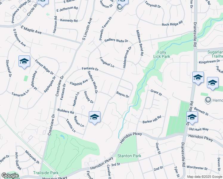 map of restaurants, bars, coffee shops, grocery stores, and more near 1611 Folley Lick Court in Herndon