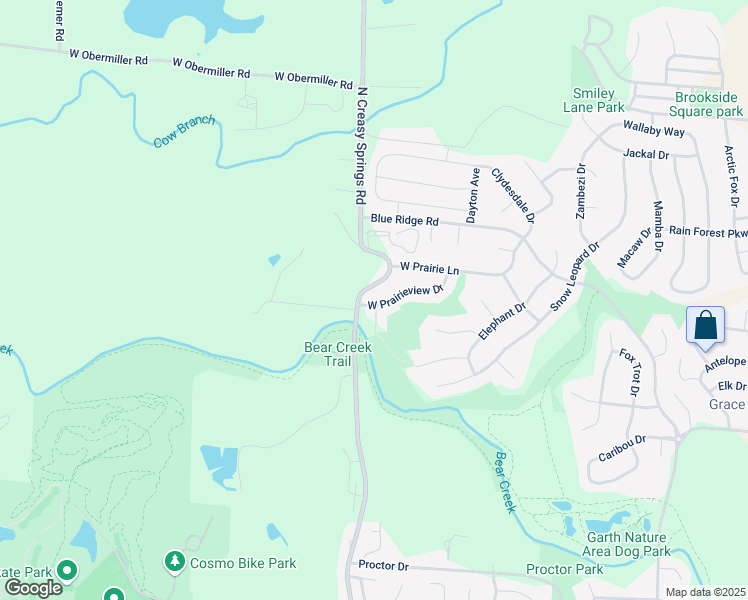 map of restaurants, bars, coffee shops, grocery stores, and more near 3504 North Creasy Springs Road in Columbia