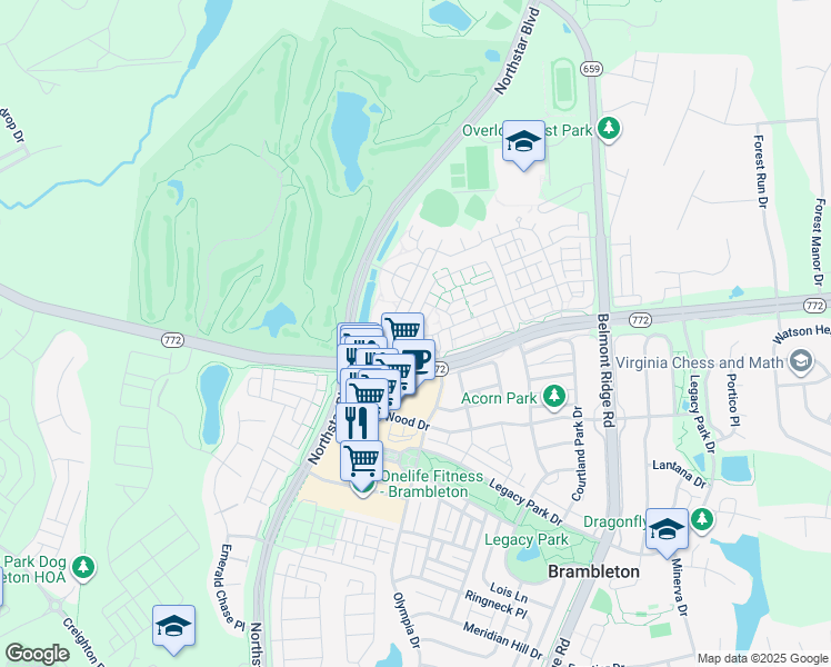 map of restaurants, bars, coffee shops, grocery stores, and more near 22557 Blue Elder Terrace in Ashburn