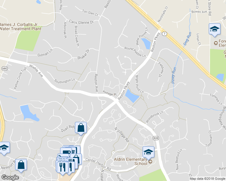 map of restaurants, bars, coffee shops, grocery stores, and more near 11463 Heritage Commons Way in Reston