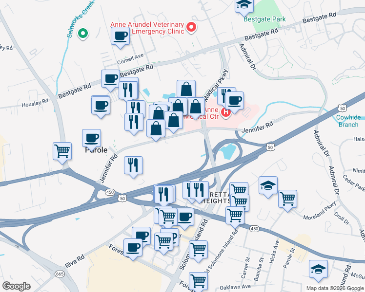 map of restaurants, bars, coffee shops, grocery stores, and more near 1997 Annapolis Exchange in Annapolis