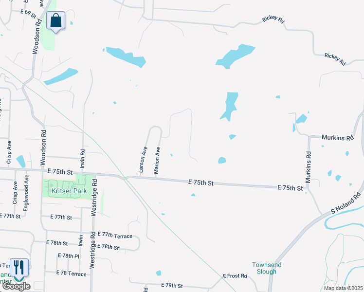 map of restaurants, bars, coffee shops, grocery stores, and more near 12622 East 75th Street in Kansas City