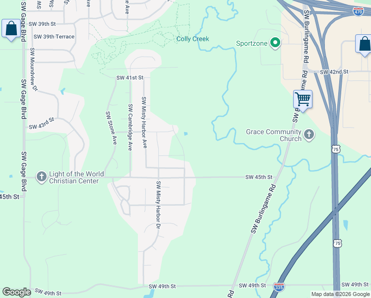 map of restaurants, bars, coffee shops, grocery stores, and more near 3310 Southwest 44th Terrace in Topeka
