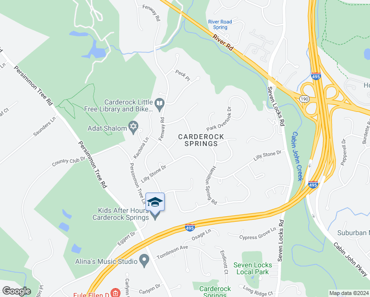 map of restaurants, bars, coffee shops, grocery stores, and more near 8219 Lilly Stone Drive in Bethesda