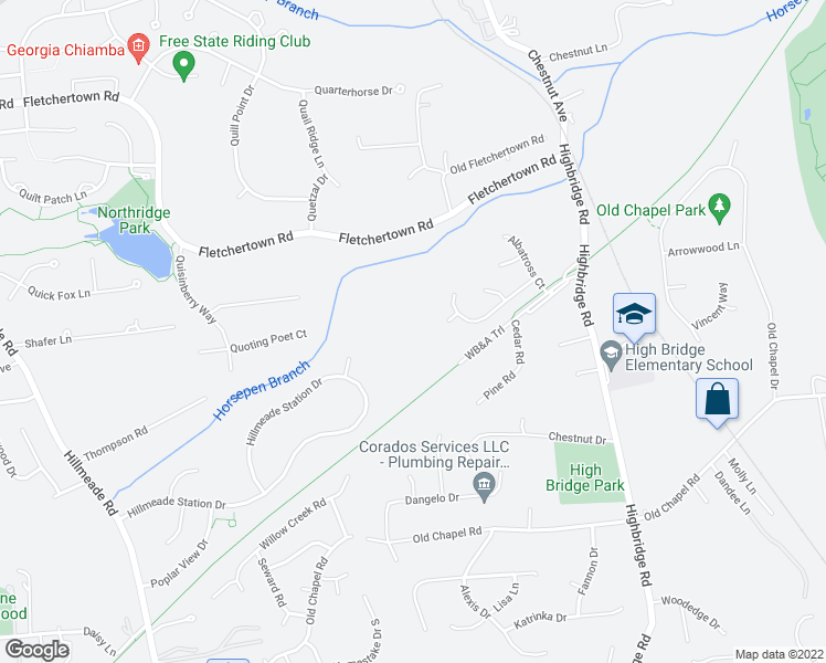 map of restaurants, bars, coffee shops, grocery stores, and more near 12941 Fletchertown Road in Bowie
