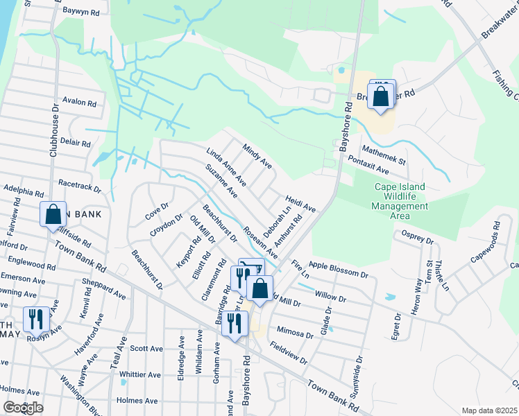 map of restaurants, bars, coffee shops, grocery stores, and more near 210 Linda Anne Avenue in North Cape May