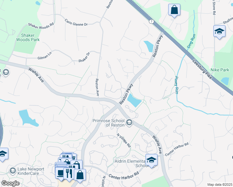 map of restaurants, bars, coffee shops, grocery stores, and more near 11455 Heritage Commons Way in Reston