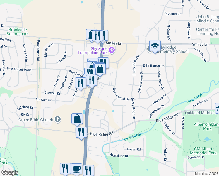 map of restaurants, bars, coffee shops, grocery stores, and more near 1116 Kennesaw Ridge Road in Columbia