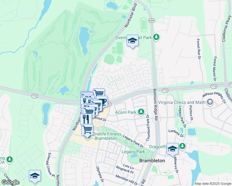 map of restaurants, bars, coffee shops, grocery stores, and more near 42463 Hollyhock Terrace in Brambleton