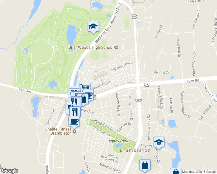 map of restaurants, bars, coffee shops, grocery stores, and more near 42501 Rockrose Square in Ashburn