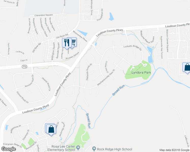 map of restaurants, bars, coffee shops, grocery stores, and more near 22737 Morrisonville Corner Court in Ashburn