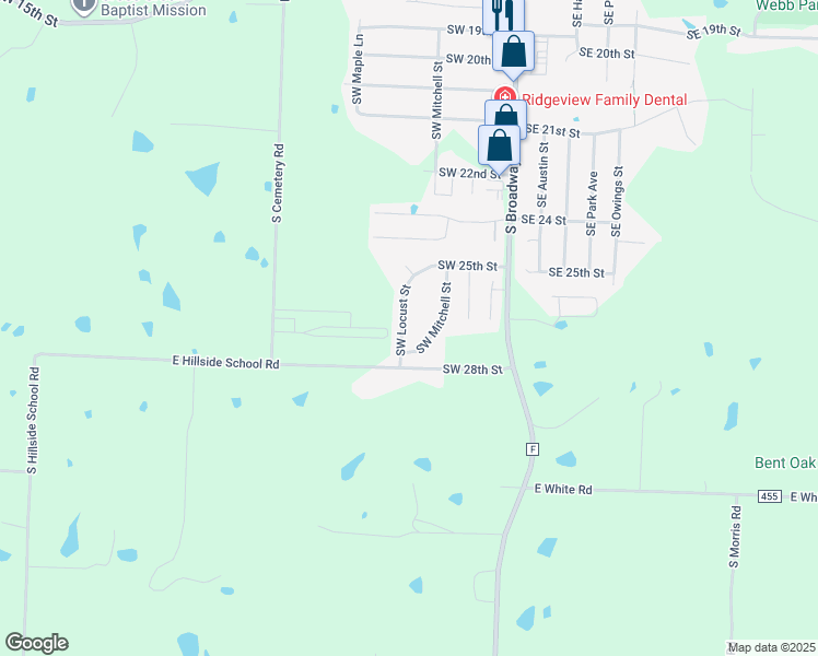 map of restaurants, bars, coffee shops, grocery stores, and more near 2511 Southwest Locust Street in Oak Grove