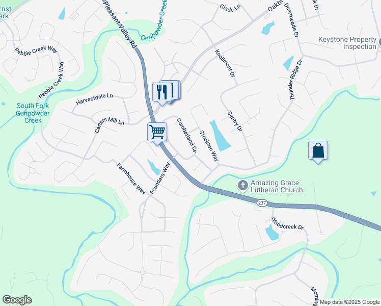 map of restaurants, bars, coffee shops, grocery stores, and more near 7472 Cumberland Circle in Florence