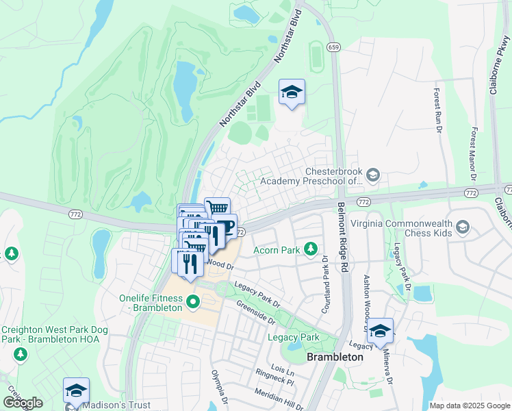 map of restaurants, bars, coffee shops, grocery stores, and more near 42467 Hollyhock Terrace in Ashburn
